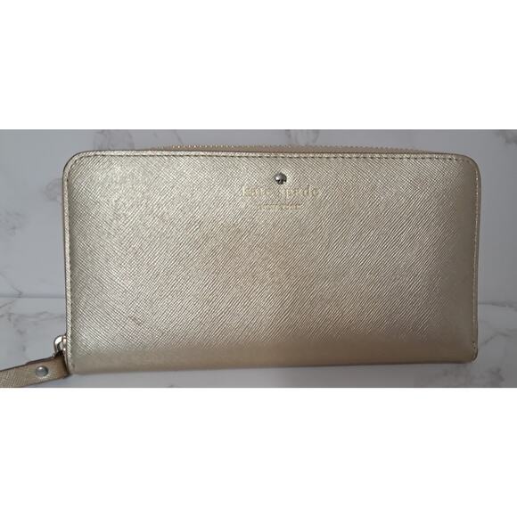 Kate Spade Champagne Leather Women's Zip Around Wallet - Picture 1 of 7